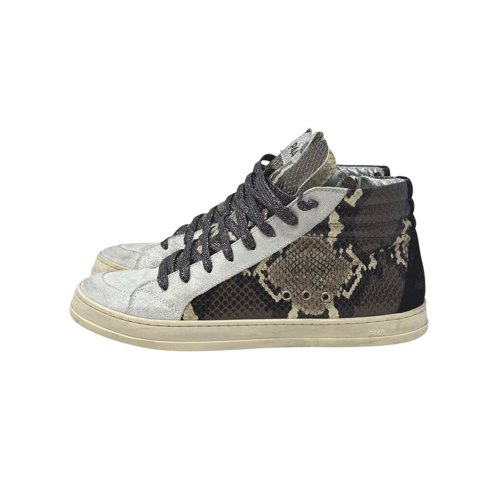 P448 Skate Snakeskin Print High Top Sneakers with Glittery Laces Size 40 EU